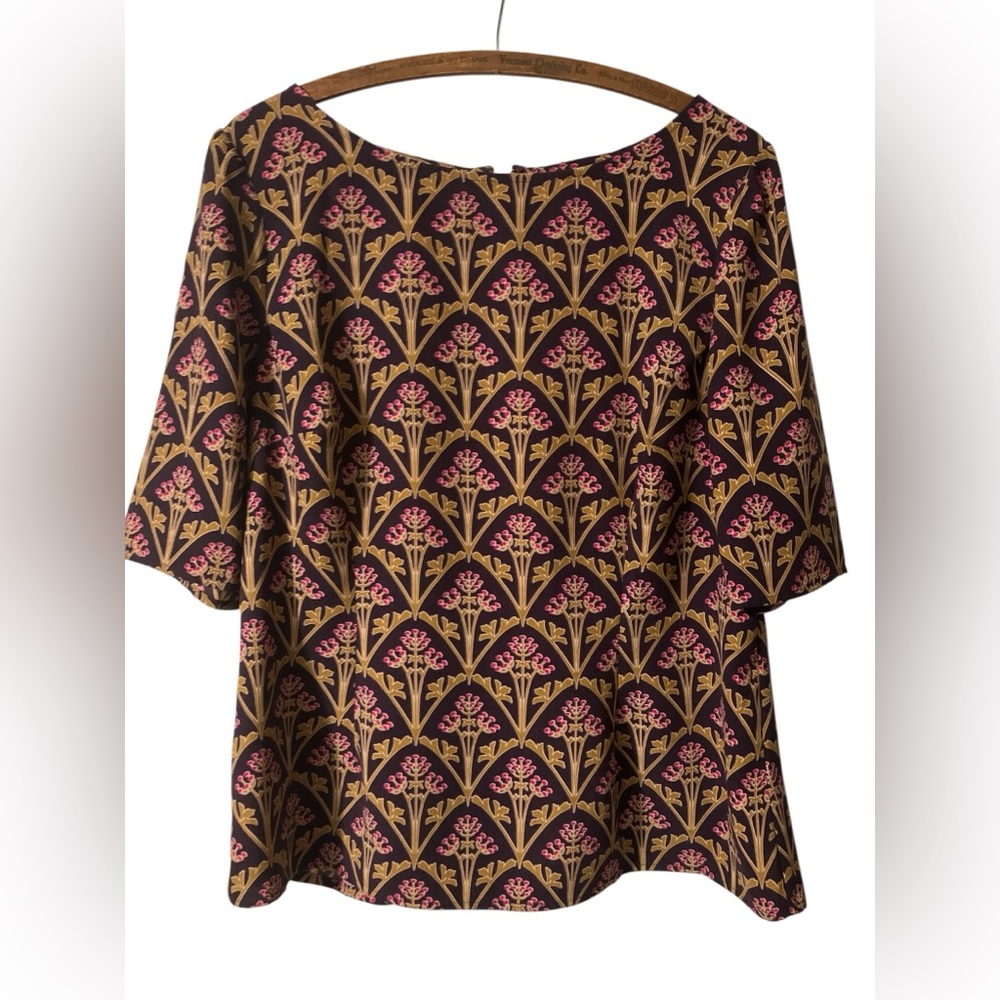 Boden Top Size 14 Retro Fall Office Layers Preppy Boho Classy Short Sleeve
